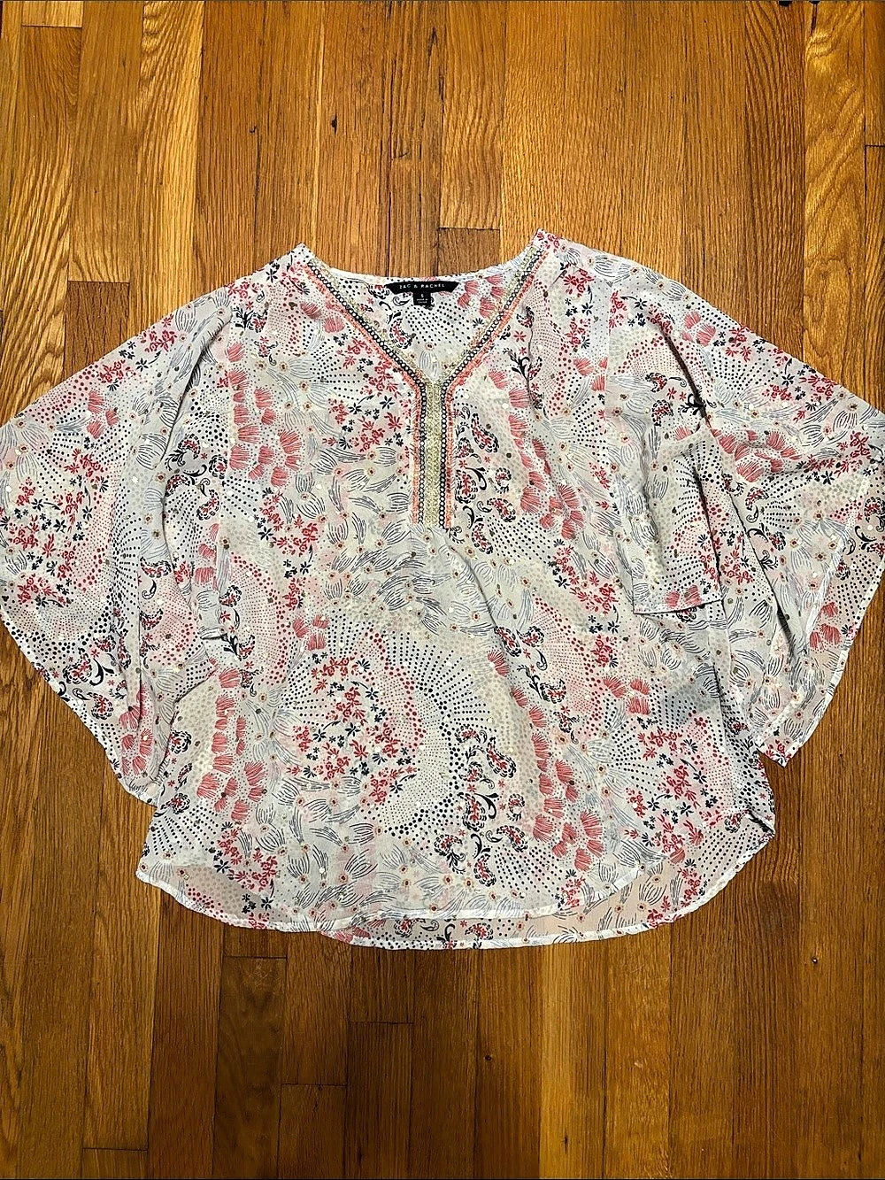 Zac & Rachel Kimono Sleeve Glitter Paisley Blouse